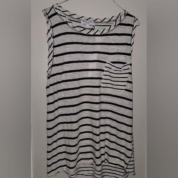 MICHAEL STARS KNIT TANK TOP SIZE MEDIUM OFF-WHITE WITH NAVY BLUE STRIPES - Picture 6 of 9